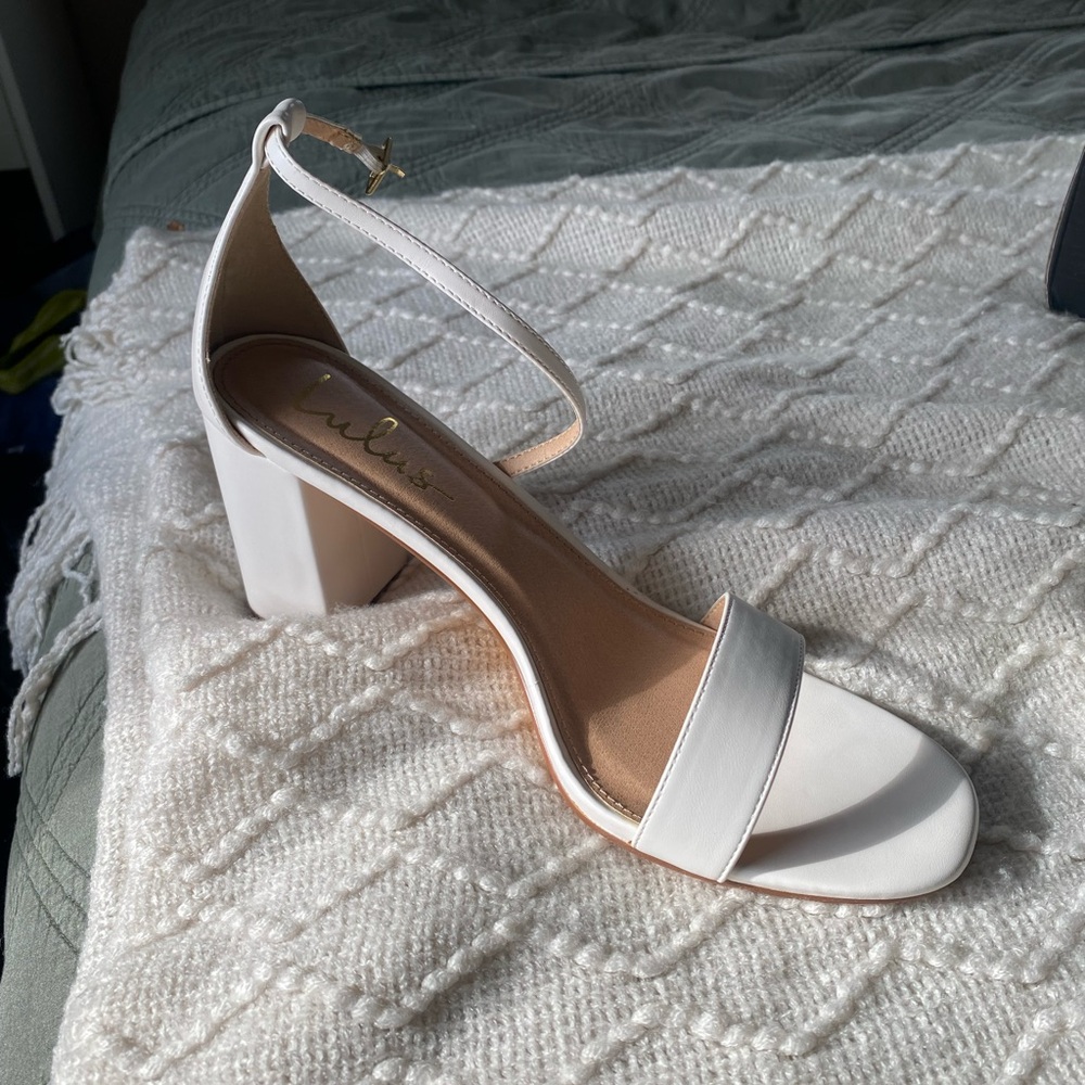 Lulu's White Ankle-Strap Block Heel Sandal
